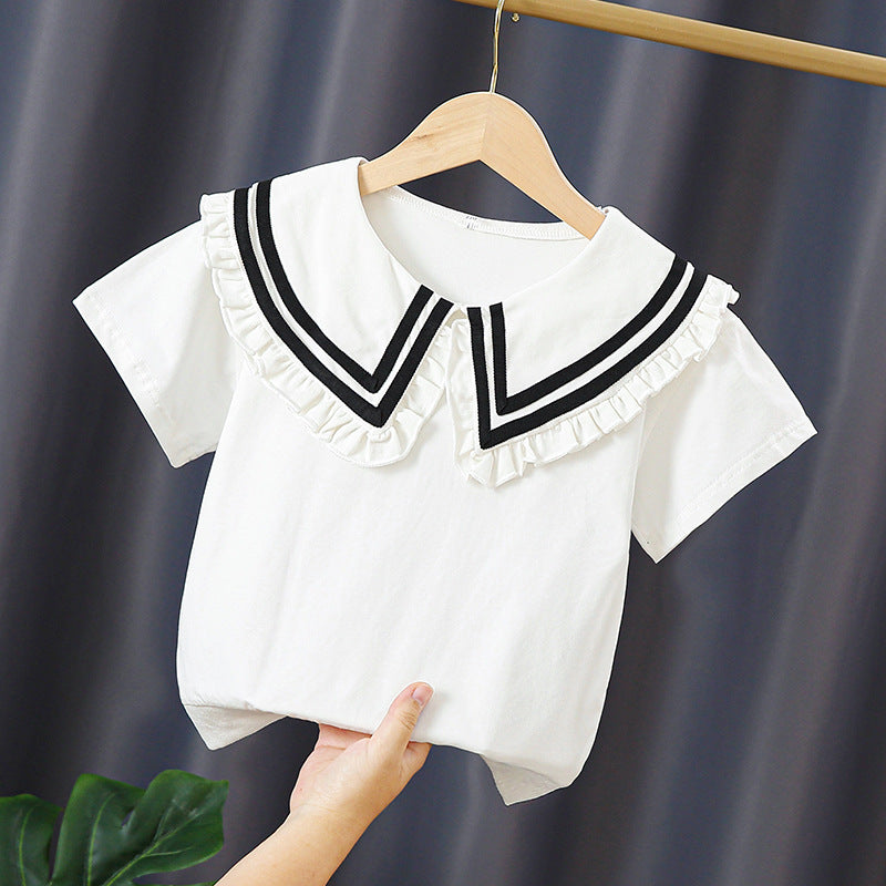 Mädchen T-Shirt mit elegantem Matrosenkragen und Rüschendetails Echo Archiv