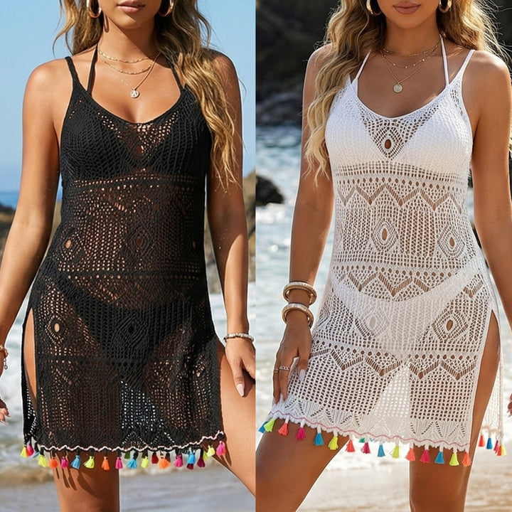 Damen Häkel-Strandkleid mit bunten Quasten Echo Archiv