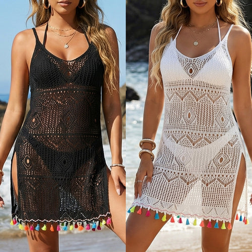 Damen Häkel-Strandkleid mit bunten Quasten Echo Archiv