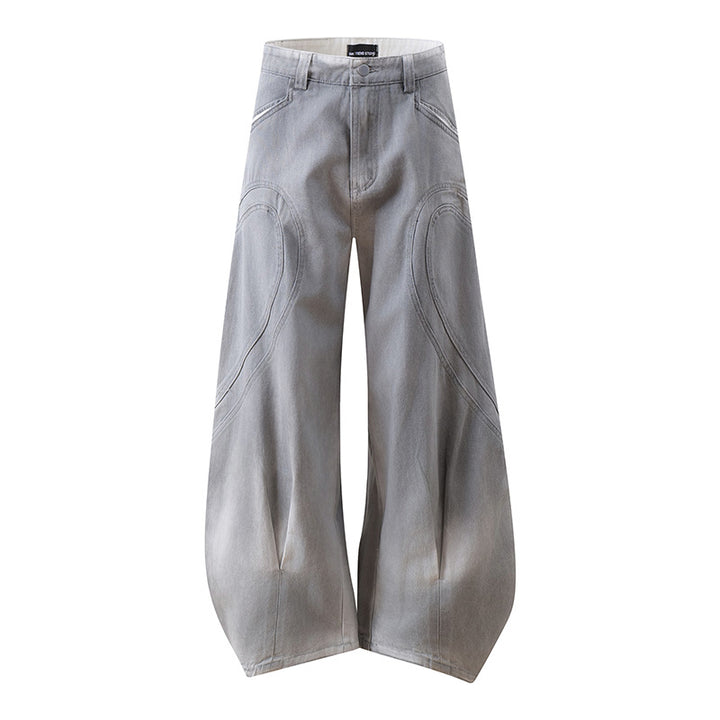 Damen Weite Ballon-Denim-Culotte mit hoher Taille, Teilungsnähten und markanten Knie-Panels Echoarchiv