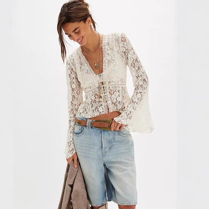 Damen Spitzenbluse im romantischen Design mit weitem Arm Echo Archiv