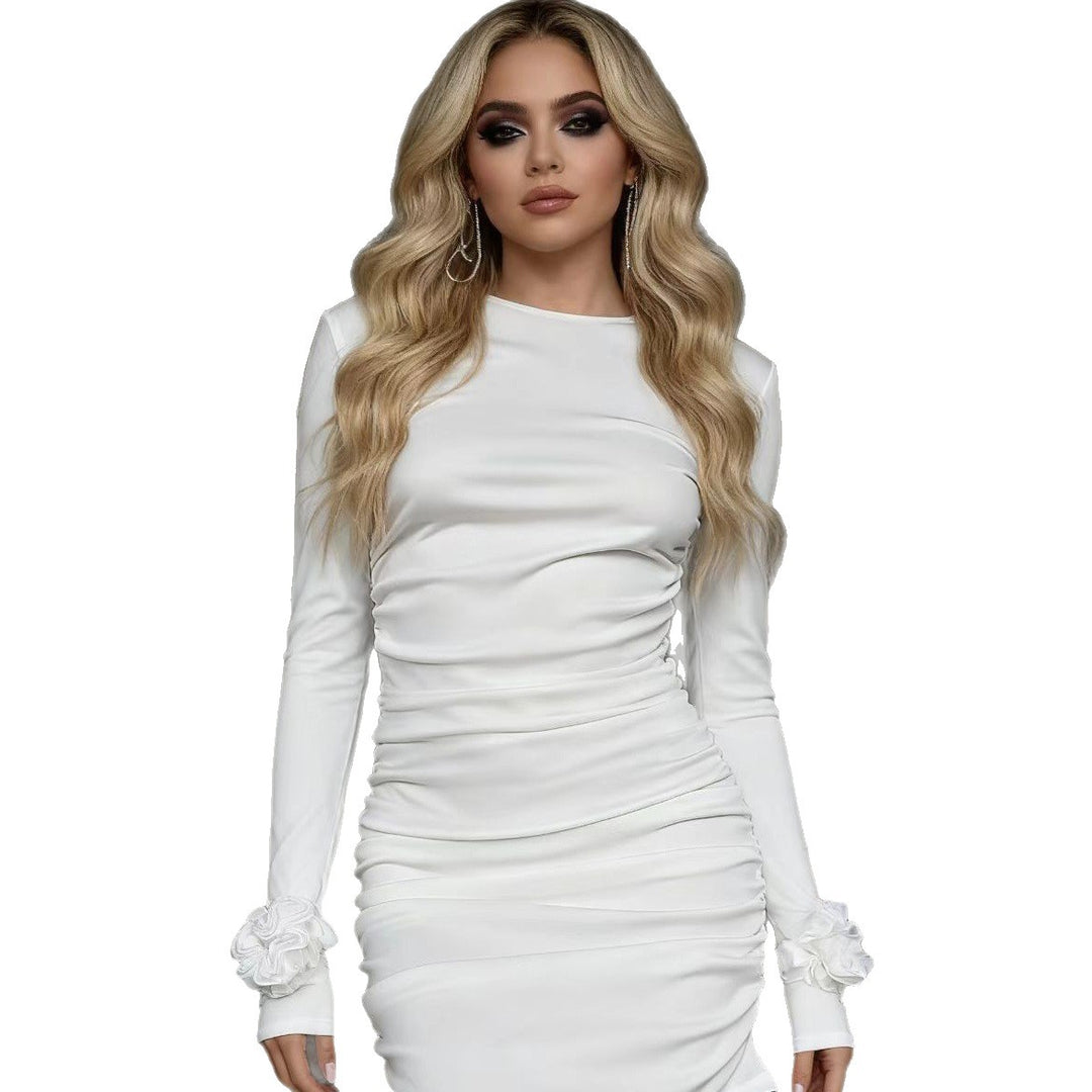 Damen Figurumspielendes Minikleid mit Raffung und floralen Ärmeldetails Echo Archiv