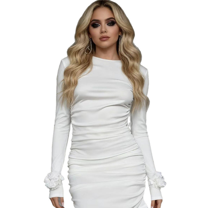 Damen Figurumspielendes Minikleid mit Raffung und floralen Ärmeldetails Echo Archiv
