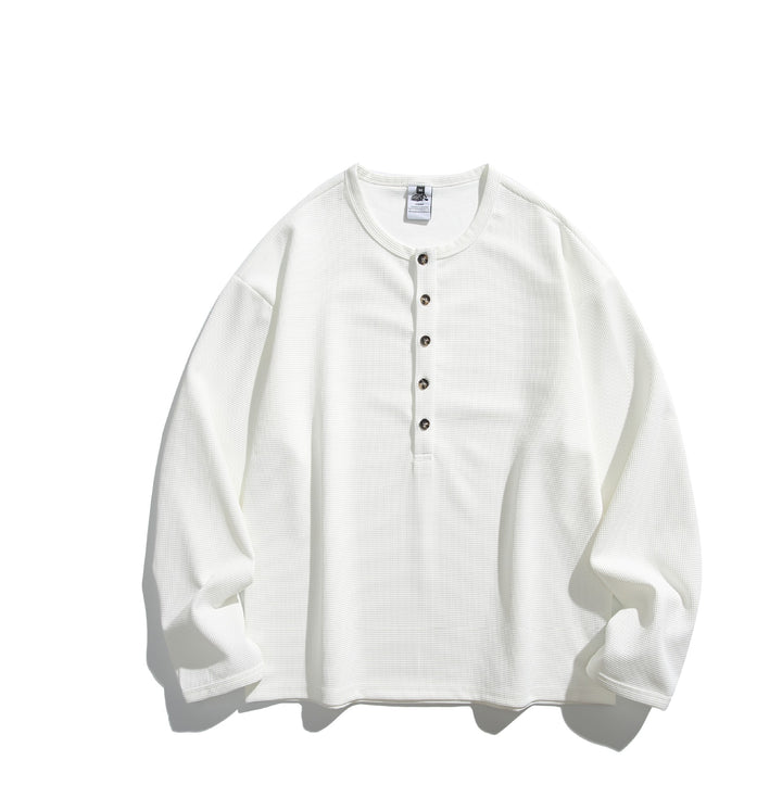 Unisex Waffelstrick-Henleyshirt mit Knopfleiste und Rundhalsausschnitt Echoarchiv