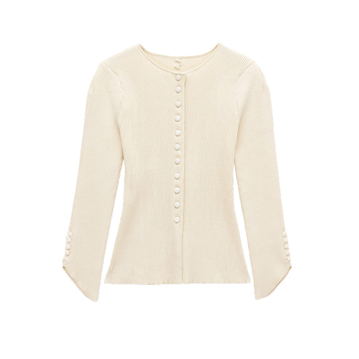 Damen Feinstrick-Cardigan mit durchgehender Knopfleiste, taillierter Rippenstruktur und geschwungenem Saum Echoarchiv