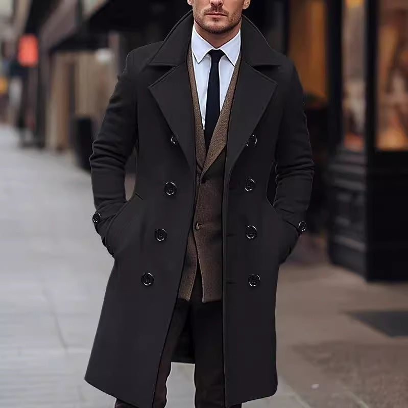 Herren eleganter Wollmantel mit doppelter Knopfreihe und breitem Revers Echoarchiv