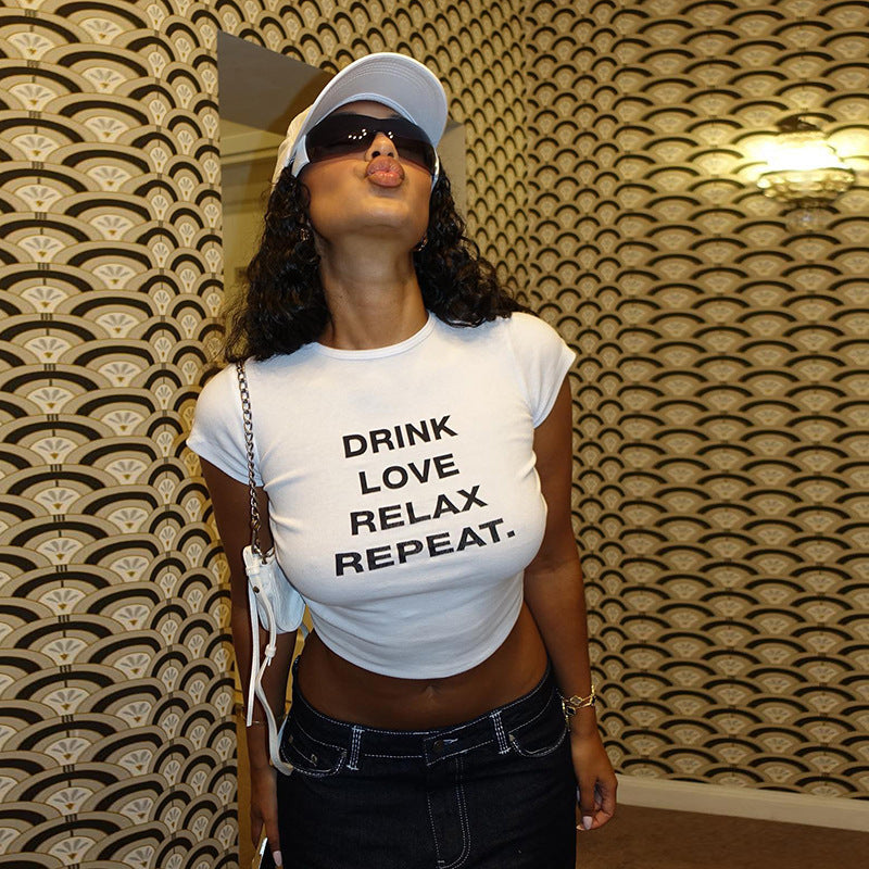 Damen cropped T-Shirt mit Motivdruck Echo Archiv
