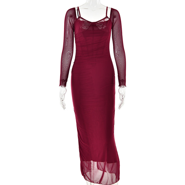 Damen Elegantes Maxikleid mit transparenten Ärmeln Echo Archiv