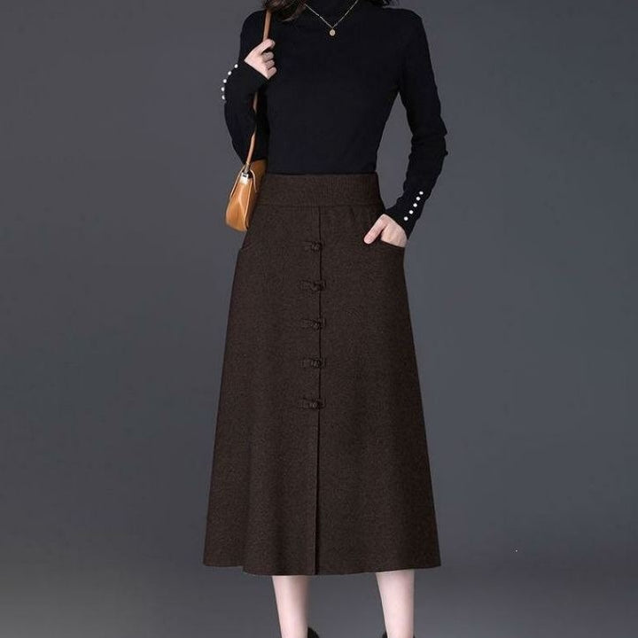 Damen Eleganter und schicker Midi-Rock mit Knopfdetails Echo Archiv