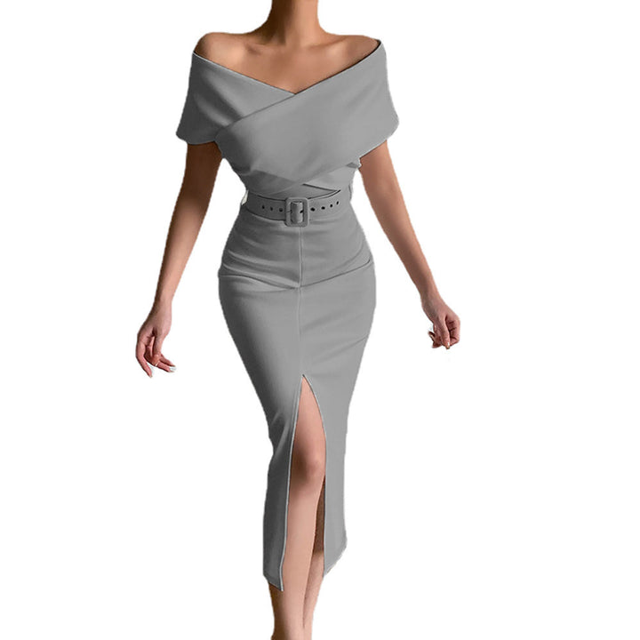 Damen Off-Shoulder Maxikleid mit Taillengürtel und seitlichem Schlitz Echo Archiv