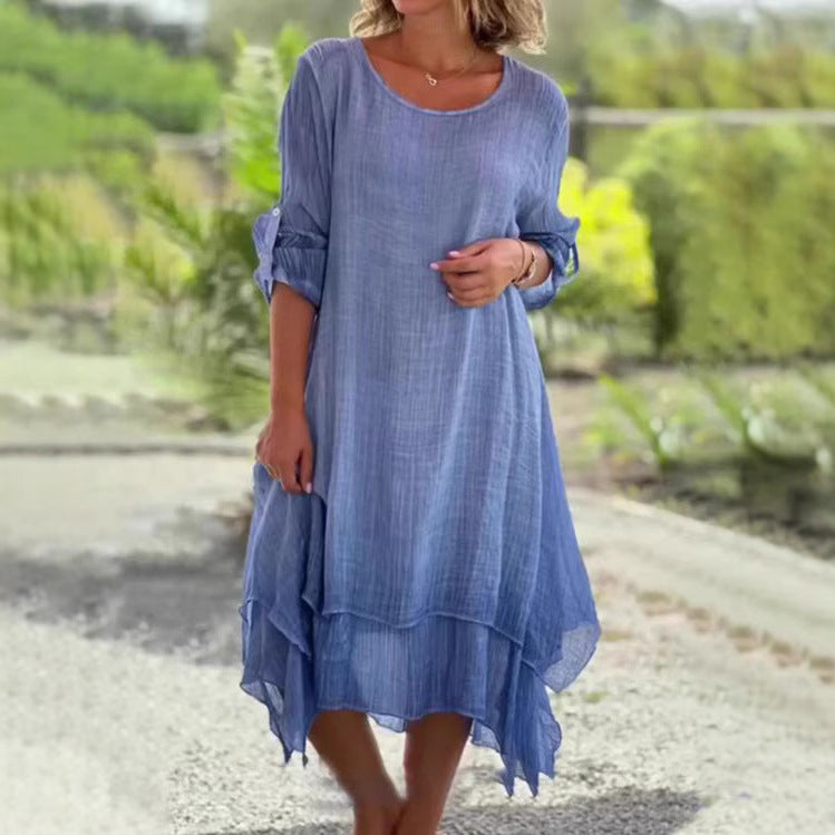 Damen nan weites Musselin-Lagenmidikleid mit A-Linie und aufkrempelbaren Ärmeln Echo Archiv