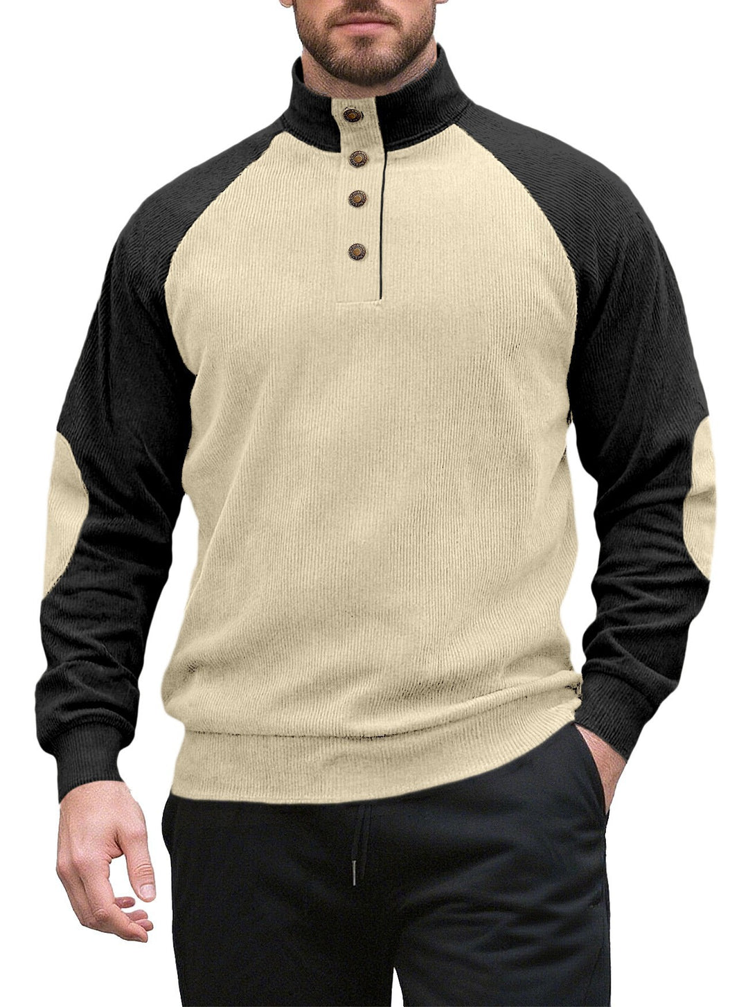 Herren Strickpullover mit modernem Stehkragen und Knopfleiste Echoarchiv