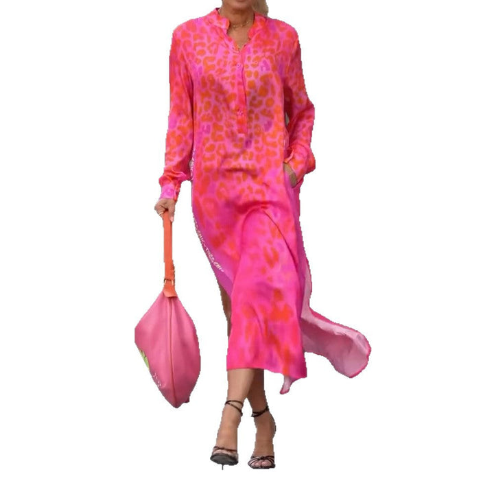 Damen Maxikleid mit Lässiger Knopfleiste und Animalischen Mustern Echoarchiv