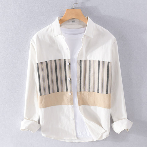 Herren Leichtes Baumwoll-Overshirt mit eingewebten Streifenpanelen und Kentkragen Echoarchiv