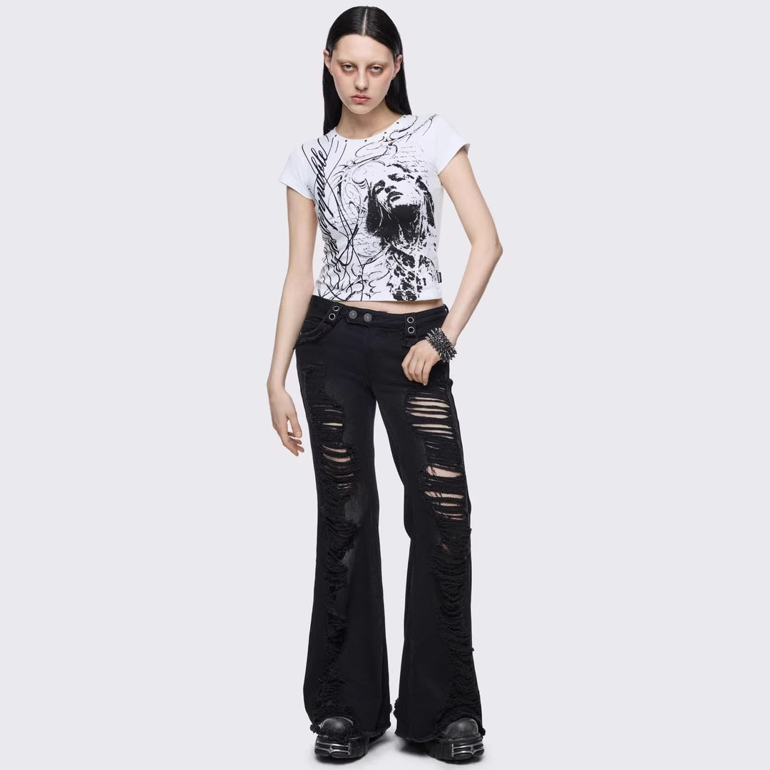 Damen Kreatives Grafik-Print T-Shirt Echo Archiv