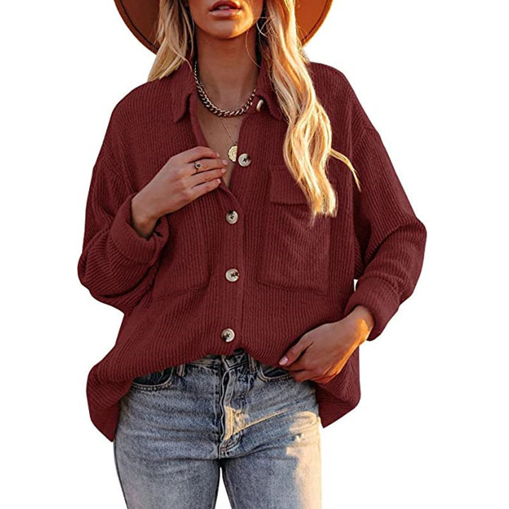 Damen Oversize-Feinstrick-Hemdjacke mit Knopfleiste und Brusttaschen Echoarchiv