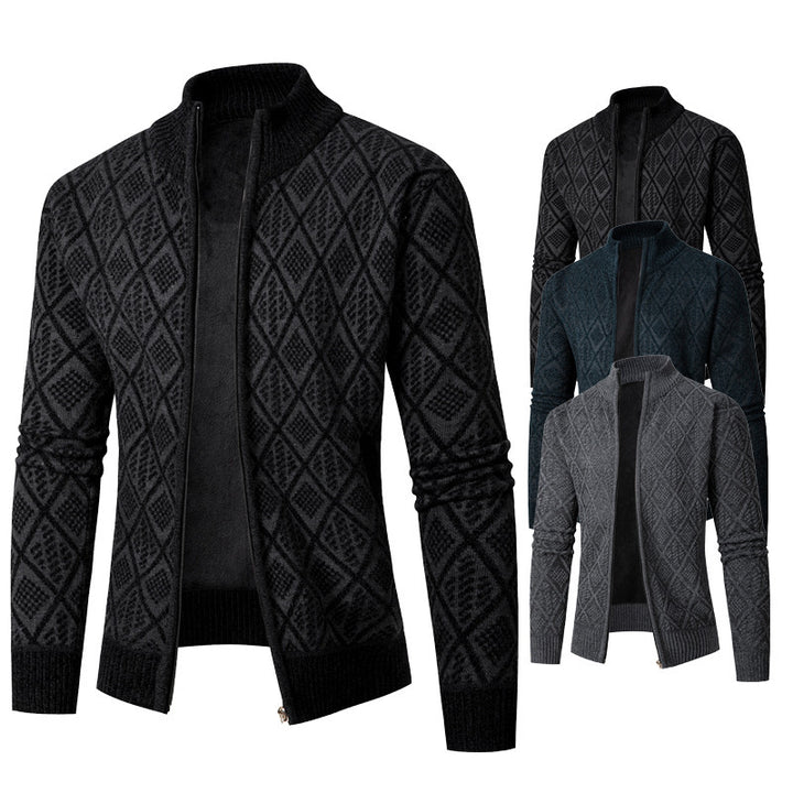 Herren Strickjacke mit rautenförmigem Design und hohem Kragen Echoarchiv