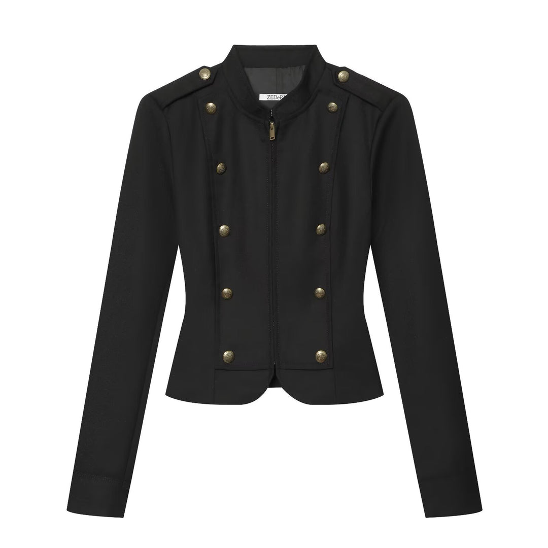 Damen Taillierte Militärjacke im Blousonstil mit Stehkragen und doppelter Zierknopfleiste Echo Archiv