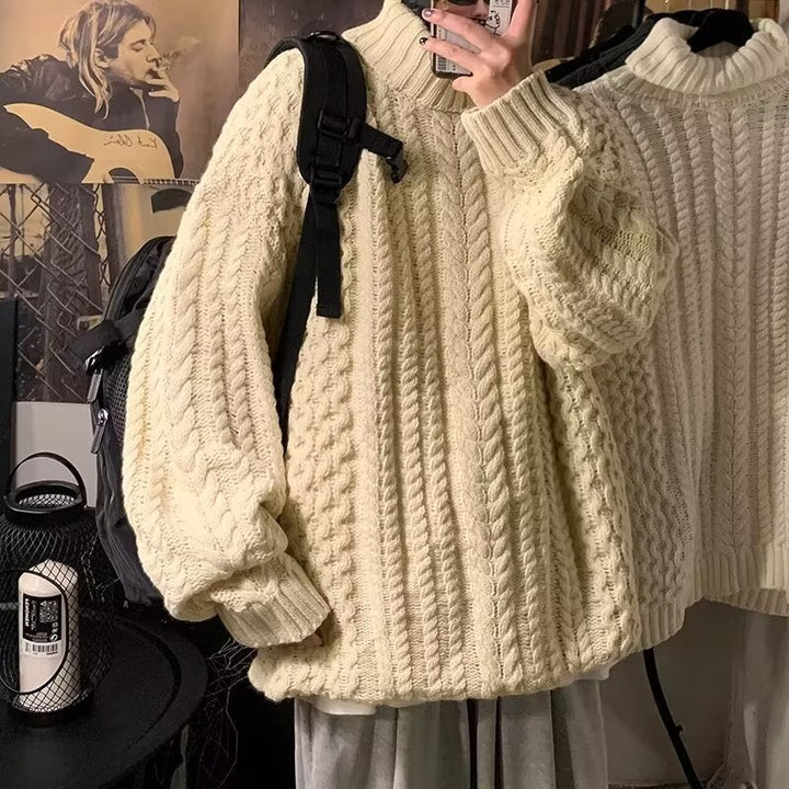 Damen Grobstrickpullover mit hohem Kragen und Zopfmuster Echoarchiv