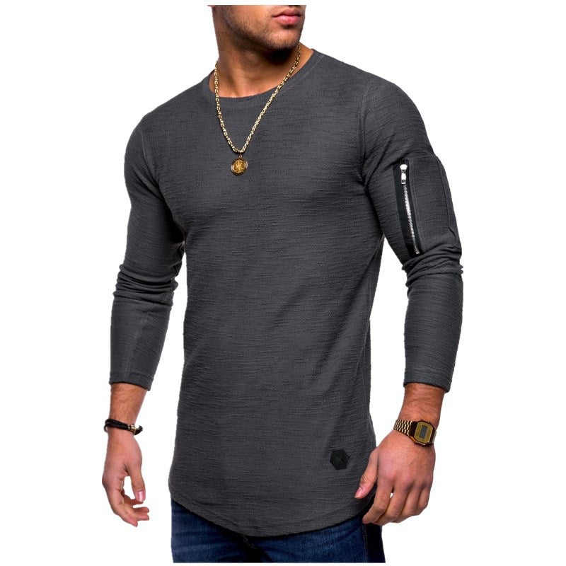 Herren Langarmshirt mit modernem Texturmuster und praktischer Armtasche Echoarchiv