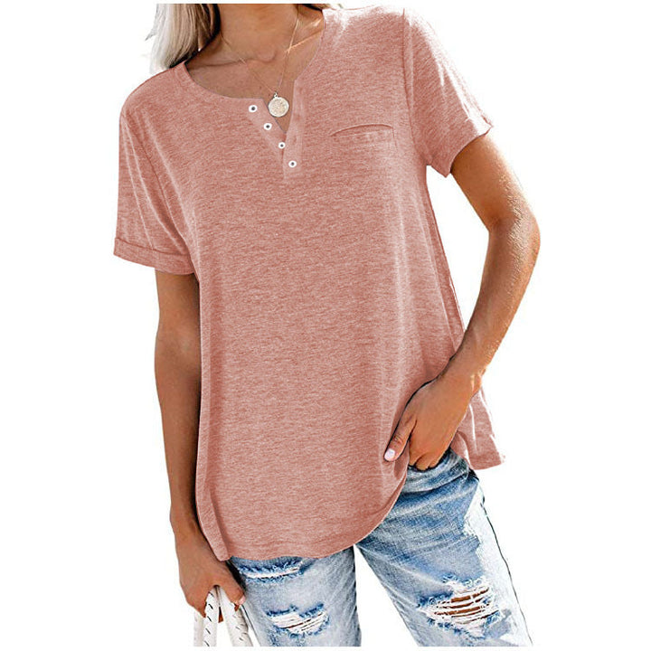 Damen hochwertiges T-Shirt mit Knopfdetail und lockerem Schnitt Echoarchiv