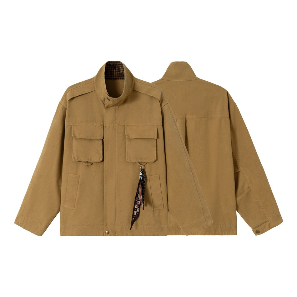 Herren Kurz geschnittene robuste Fieldjacke aus Baumwollcanvas mit Stehkragen und aufgesetzten Taschen Echoarchiv