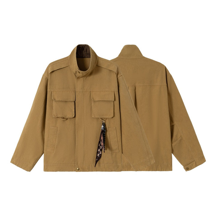 Herren Kurz geschnittene robuste Fieldjacke aus Baumwollcanvas mit Stehkragen und aufgesetzten Taschen Echoarchiv