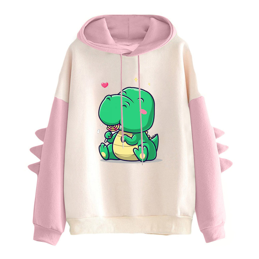 Damen Kapuzenpullover mit niedlichem Dinosaurierprint, kuscheligem Innenfutter und dreidimensionalen Ärmeldetails – Auréline