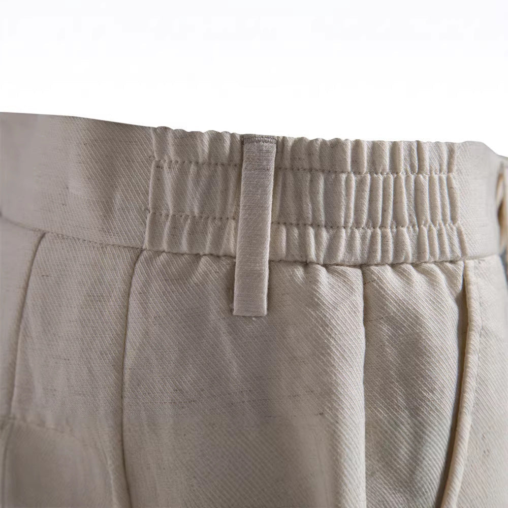 Herren nan lässige Leinenshorts mit Umschlag und Bundfalten Echoarchiv