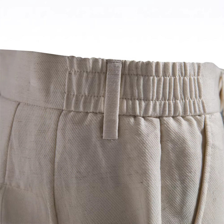 Herren nan lässige Leinenshorts mit Umschlag und Bundfalten Echoarchiv