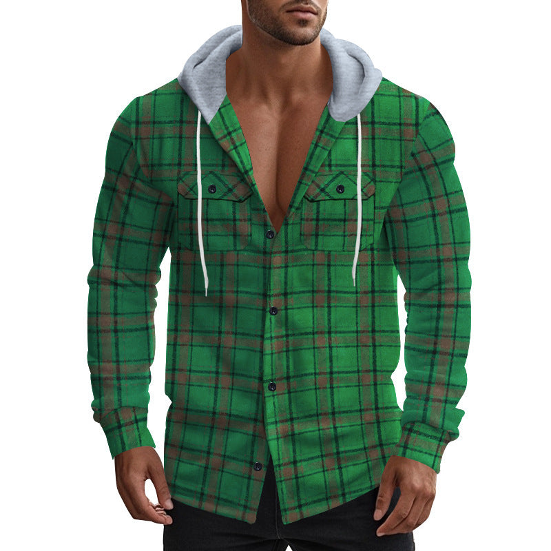 Herren Karierte Hemdjacke mit Kapuze und praktischen Taschen Echoarchiv