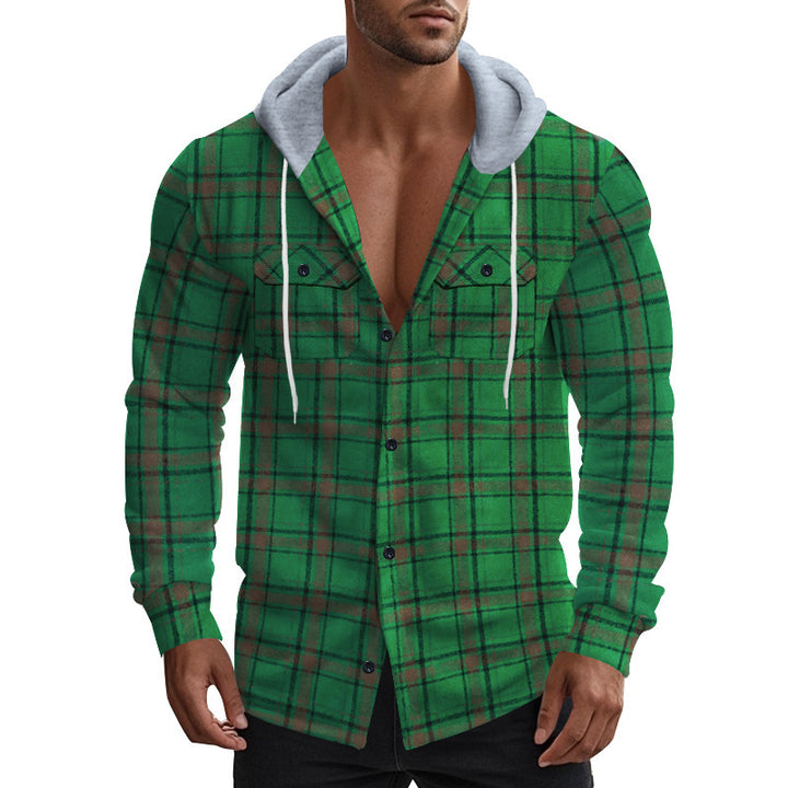 Herren Karierte Hemdjacke mit Kapuze und praktischen Taschen Echoarchiv