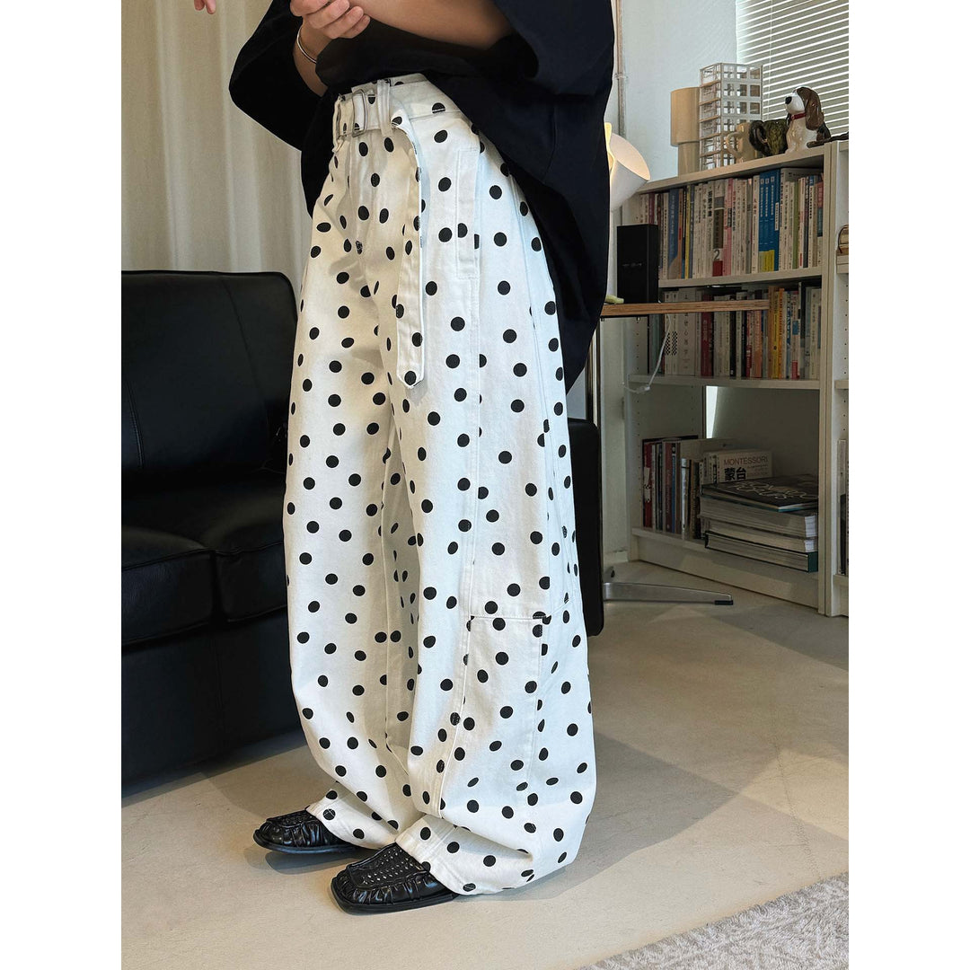 Damen Weite hochtaillierte Jeanshose mit Punktemuster und weitem Bein Echoarchiv
