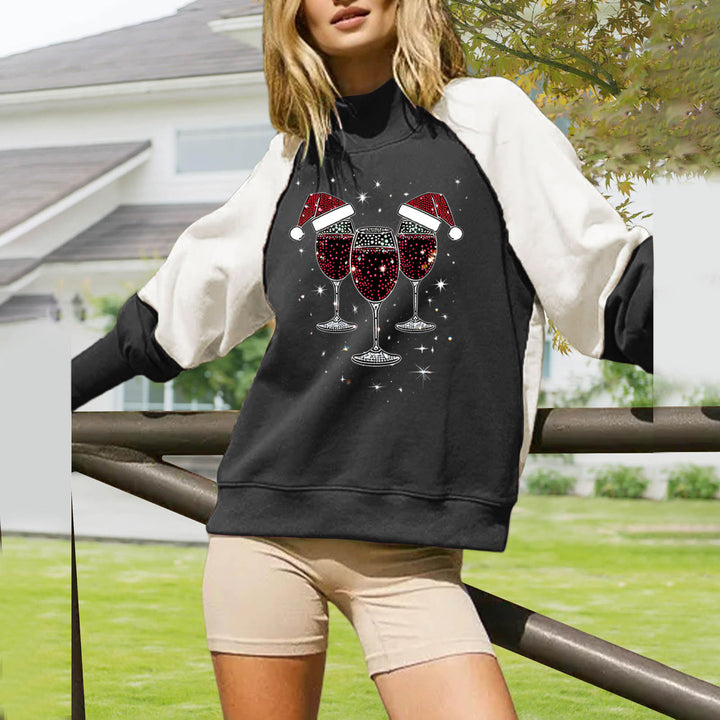 Damen oversized Raglan-Sweatshirt mit Stehkragen und funkelndem Weihnachts-Strassprint – Avérine