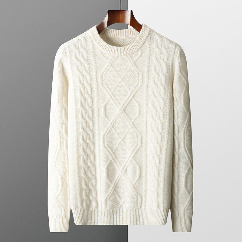 Herren Strickpullover mit aufwendigem Zopfmuster und Rundhalsausschnitt Echoarchiv