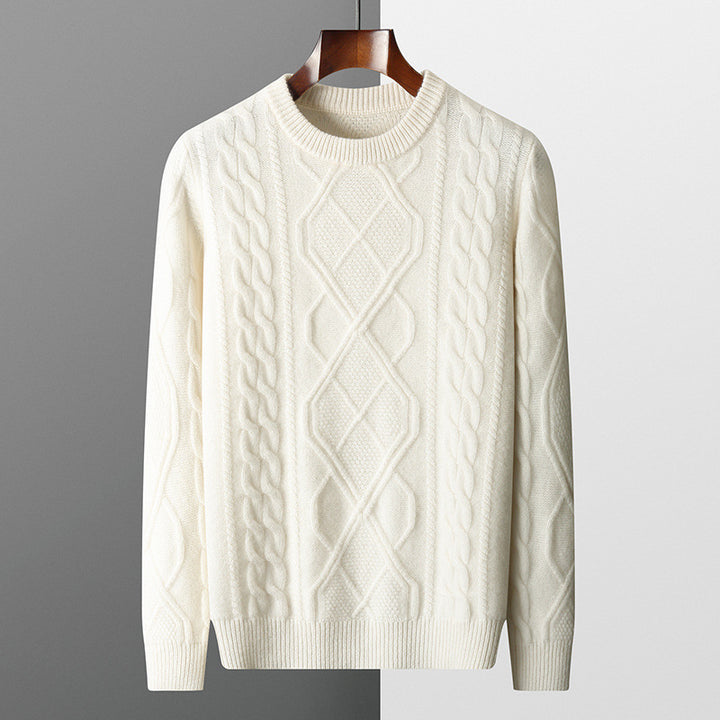 Herren Strickpullover mit aufwendigem Zopfmuster und Rundhalsausschnitt Echoarchiv