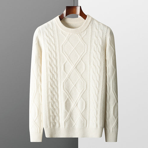 Herren Strickpullover mit aufwendigem Zopfmuster und Rundhalsausschnitt Echoarchiv