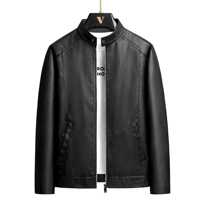 Herren Schlichte Kunstleder-Cityjacke mit Stehkragen, Zweiwege-Reißverschluss & Eingrifftaschen Echoarchiv