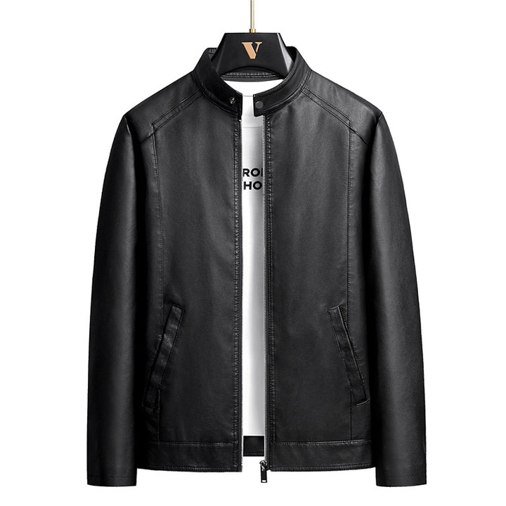 Herren Schlichte Kunstleder-Cityjacke mit Stehkragen, Zweiwege-Reißverschluss & Eingrifftaschen Echoarchiv