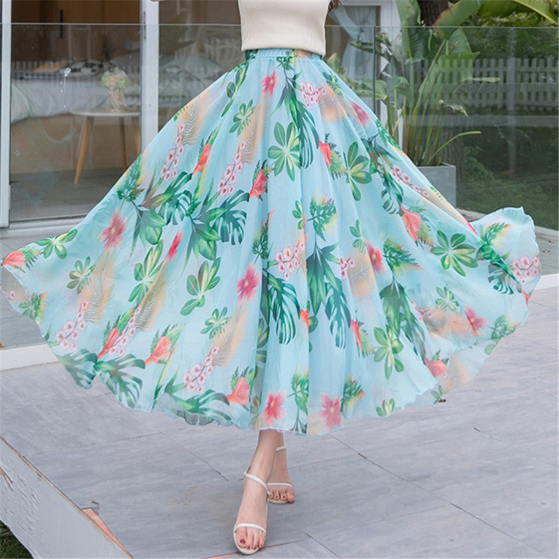 Damen nan lange plissierte Maxirock mit floralem Sommerprint und elastischem Bund Echo Archiv