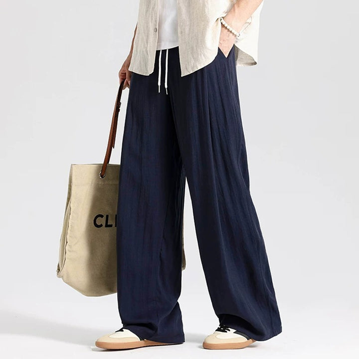 Herren Weite Leinenhose im Oversize-Stil mit Kordelzug und Seitentaschen Echoarchiv