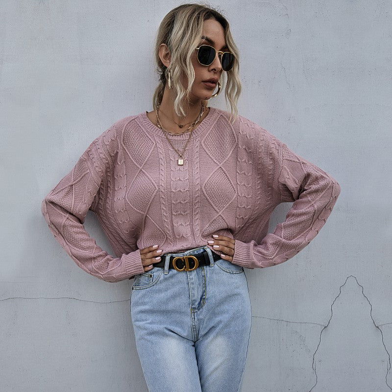 Damen Lässiger Oversize-Strickpullover mit geometrischem Zopfmuster und tiefen Ärmelabschlüssen Echoarchiv