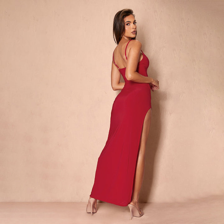 Damen elegantes Spitzen-Maxikleid mit zarten Trägerspitzendetails Echo Archiv