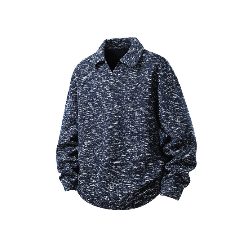 Herren Grobstrick-Kragenpullover mit V-Ausschnitt und Relaxed‑Fit Echo Archiv