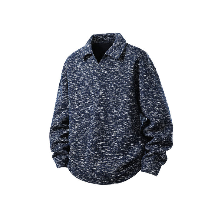 Herren Grobstrick-Kragenpullover mit V-Ausschnitt und Relaxed‑Fit Echo Archiv