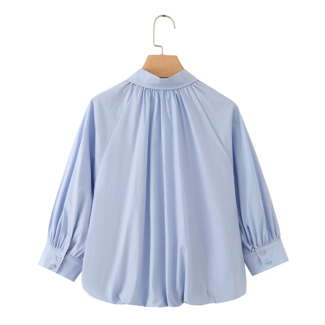 Damen Weites Blusenshirt mit Kellerfalten Ballonärmeln und Hemdkragen Echo Archiv