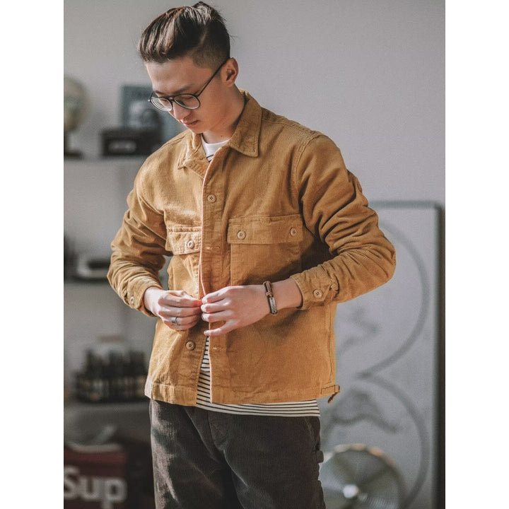 Herren Robustes Kord-Overshirt im Worker-Look mit aufgesetzten Pattentaschen Echoarchiv