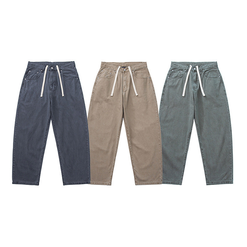 Herren Weite Baggy-Jeans aus gewaschener Denim mit elastischem Kordelzugbund Echoarchiv