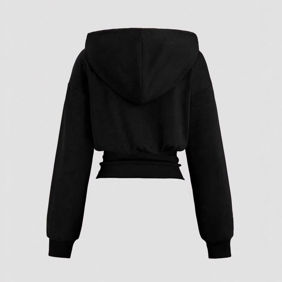 Damen Kurz geschnittener Kapuzenpullover mit tailliertem Rippenbund – Avérine