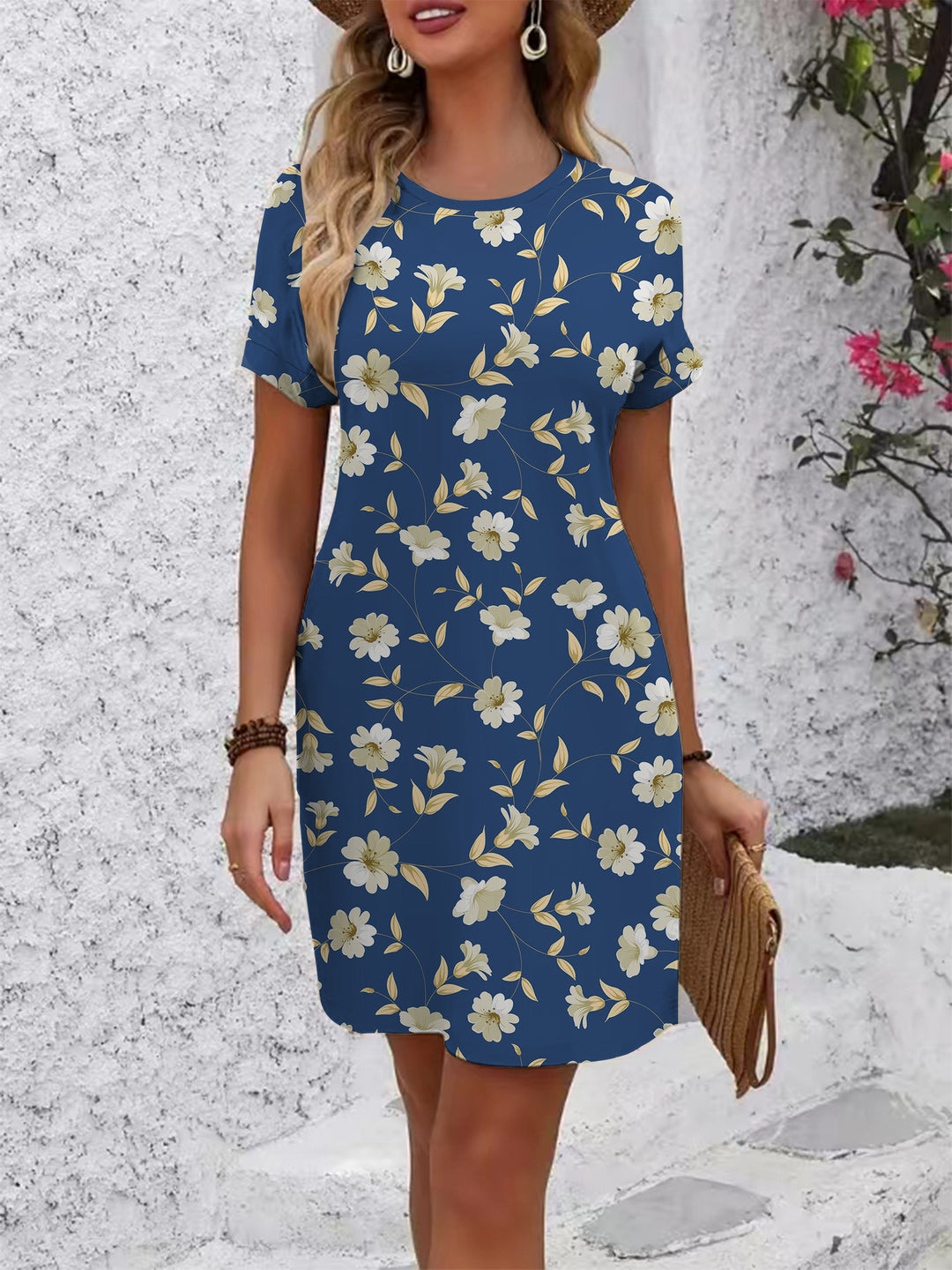 Damen Kurzarmkleid mit verspieltem Flamingo-Design und lockerem Schnitt Echo Archiv